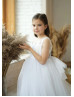 White Lace Tulle Transparent Back Flower Girl Dress